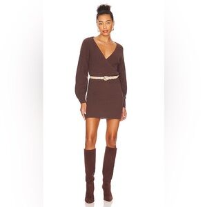 Tularosa Mia Surplice Mini Dress in Chocolate Brown